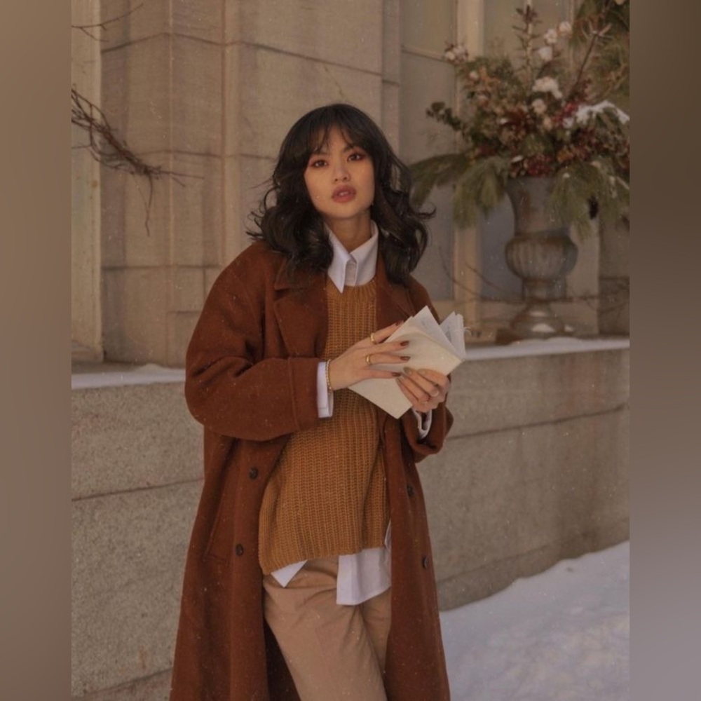 Stylish Burnt Orange Brown Long Coat Medium NWOT - Picture 10 of 14